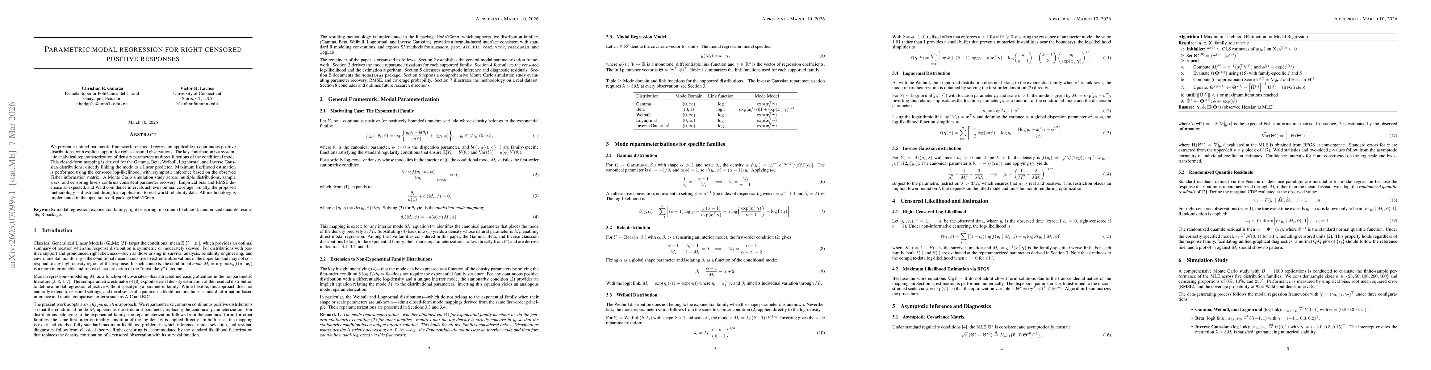 Thumbnail for Parametric modal regression for right-censored positive responses