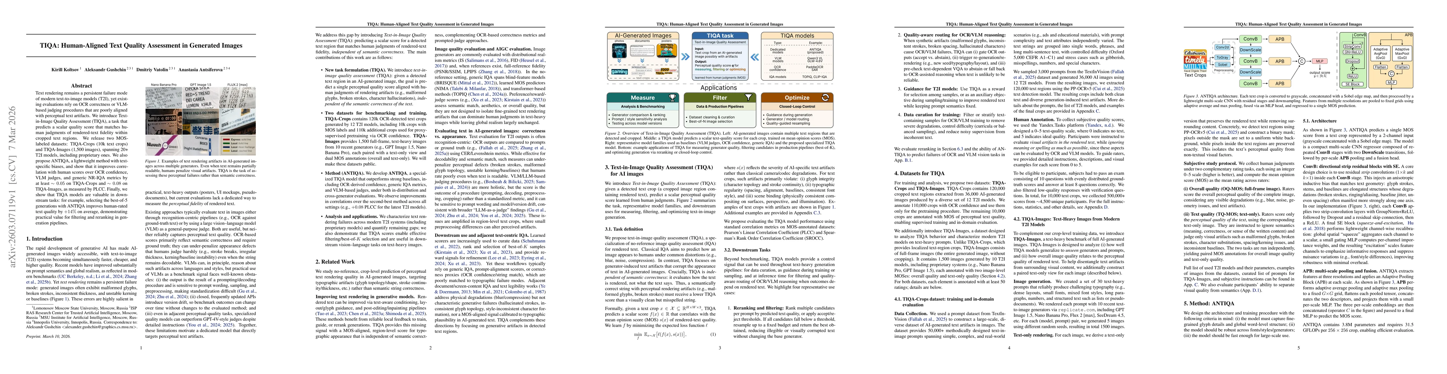 Thumbnail for TIQA: Human-Aligned Text Quality Assessment in Generated Images