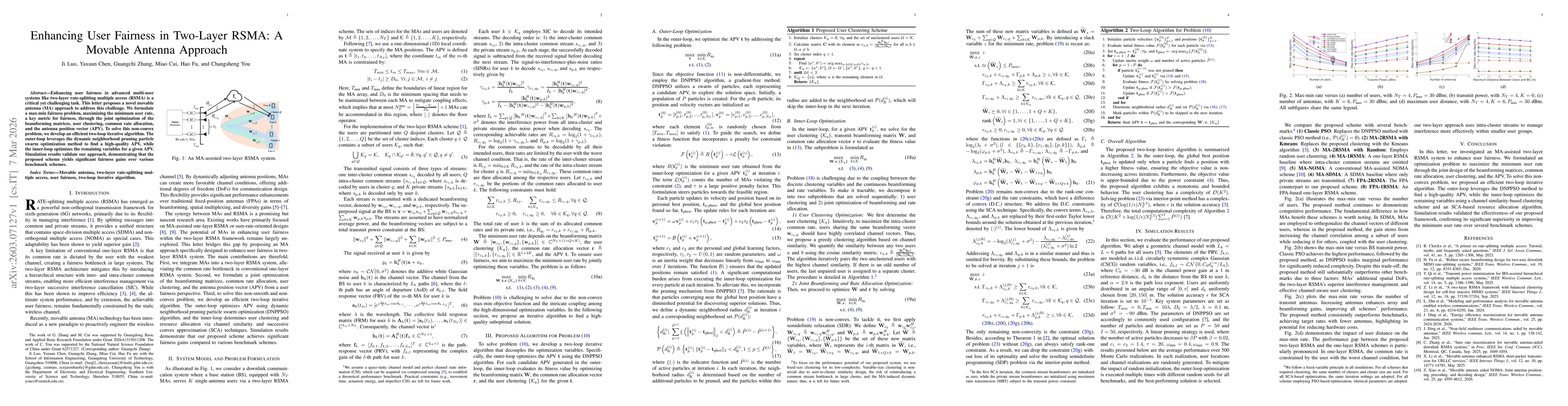 Thumbnail for Enhancing User Fairness in Two-Layer RSMA: A Movable Antenna Approach