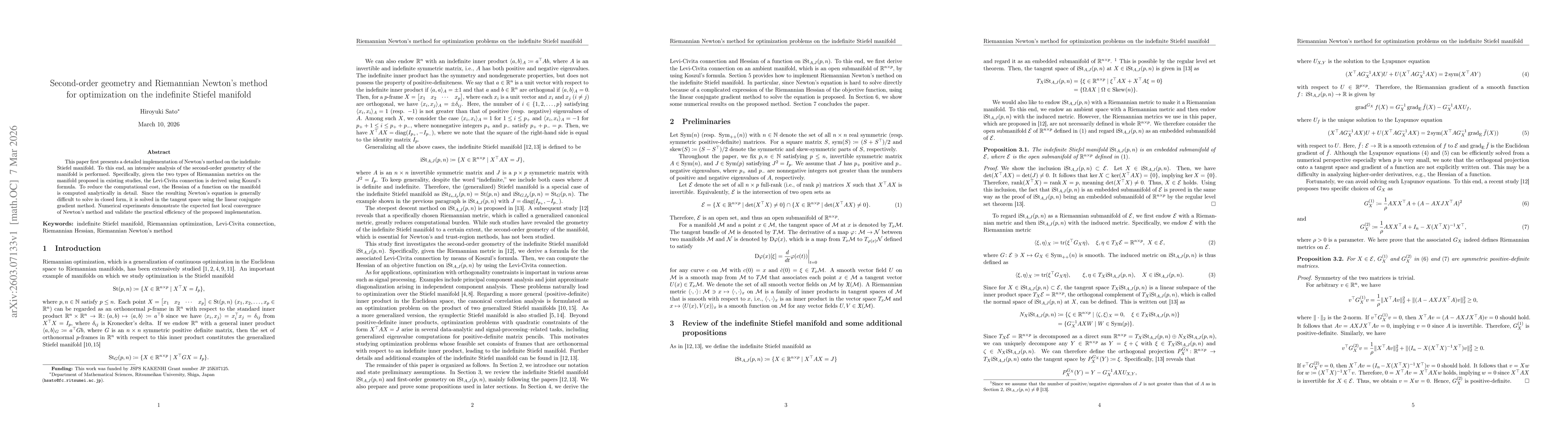 Thumbnail for Second-order geometry and Riemannian Newton's method for optimization on the indefinite Stiefel manifold
