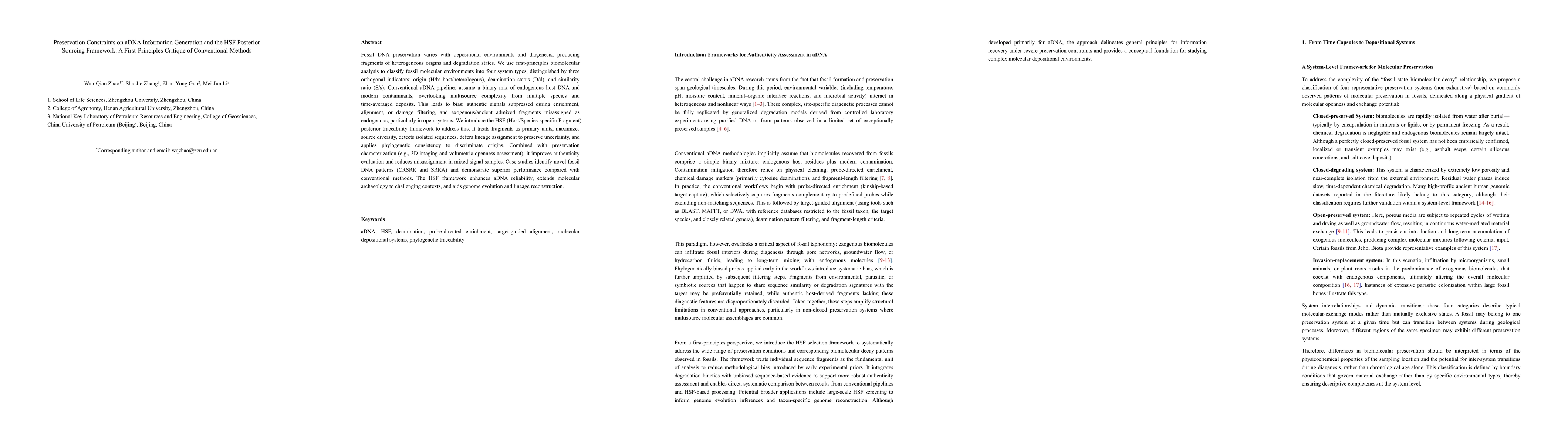 Thumbnail for Preservation Constraints on aDNA Information Generation and the HSF Posterior Sourcing Framework: A First-Principles Critique of Conventional Methods