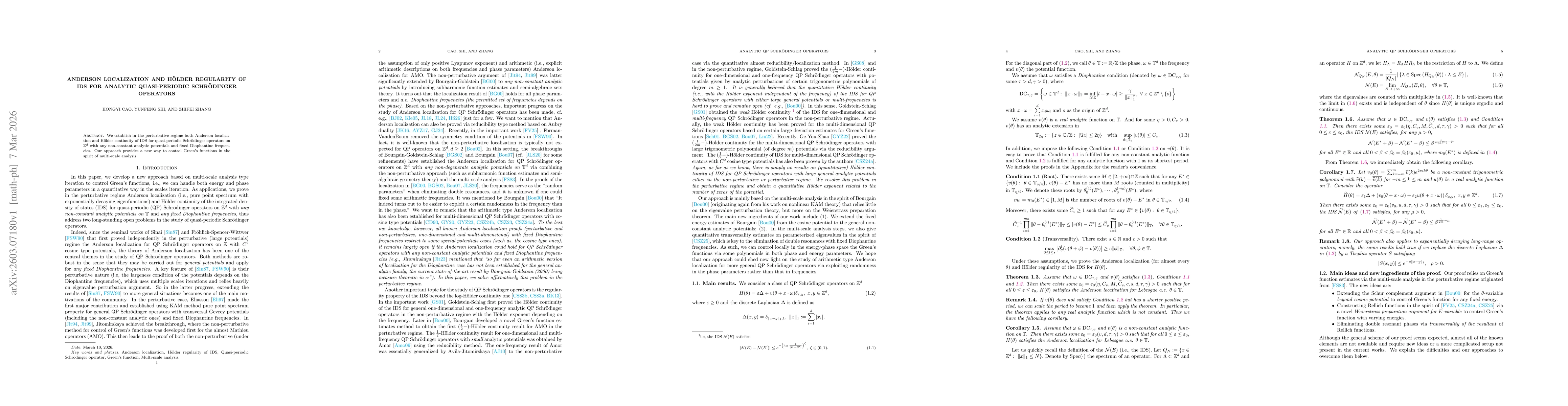 Thumbnail for Anderson localization and Hölder regularity of IDS for analytic quasi-periodic Schrödinger operators