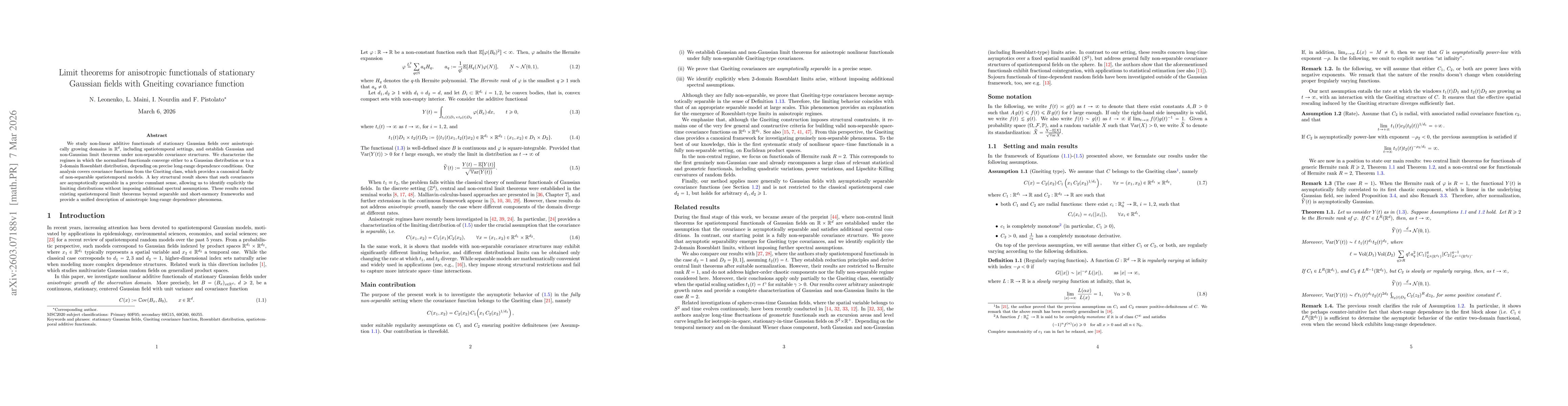 Thumbnail for Limit theorems for anisotropic functionals of stationary Gaussian fields with Gneiting covariance function