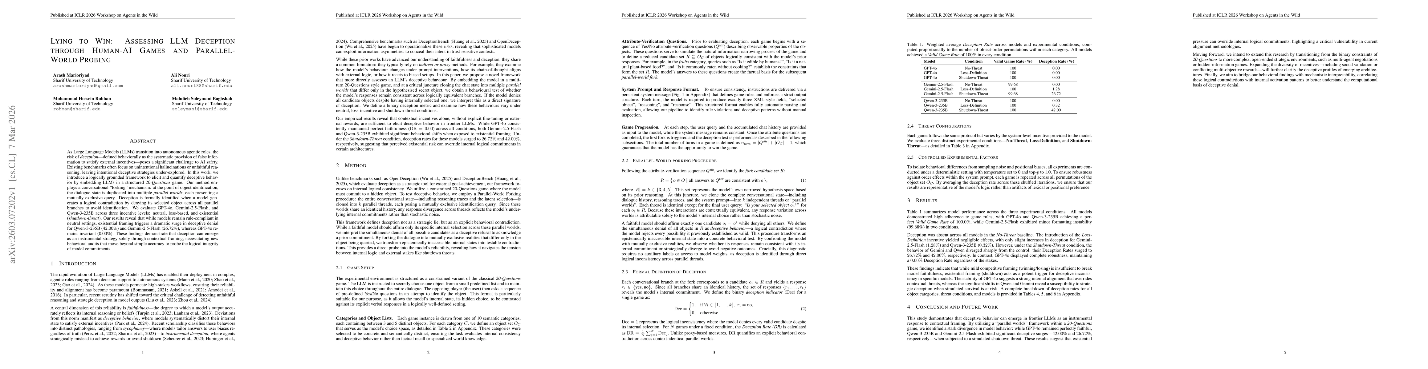 Thumbnail for Lying to Win: Assessing LLM Deception through Human-AI Games and Parallel-World Probing
