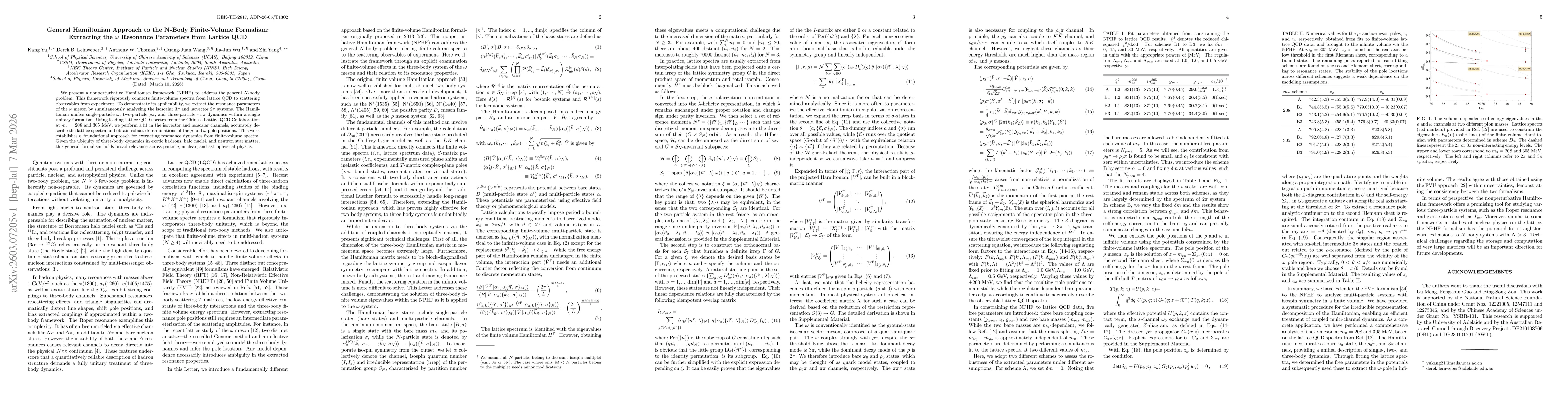 Thumbnail for General Hamiltonian Approach to the $\mathbf{N}$-Body Finite-Volume Formalism: Extracting the $\mathbfω$ Resonance Parameters from Lattice QCD