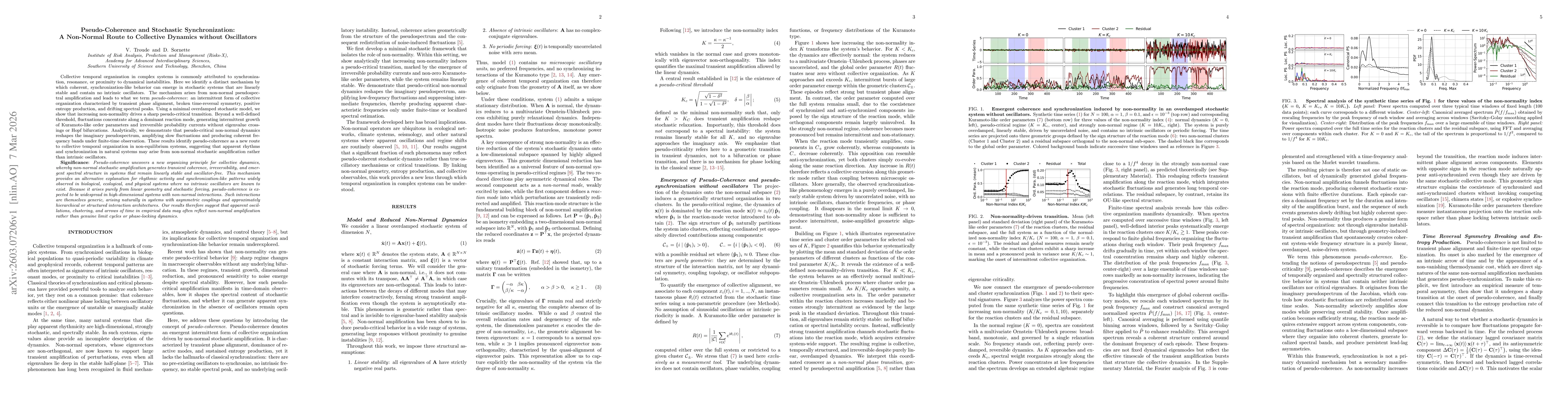 Thumbnail for Pseudo-Coherence and Stochastic Synchronization: A Non-Normal Route to Collective Dynamics without Oscillators
