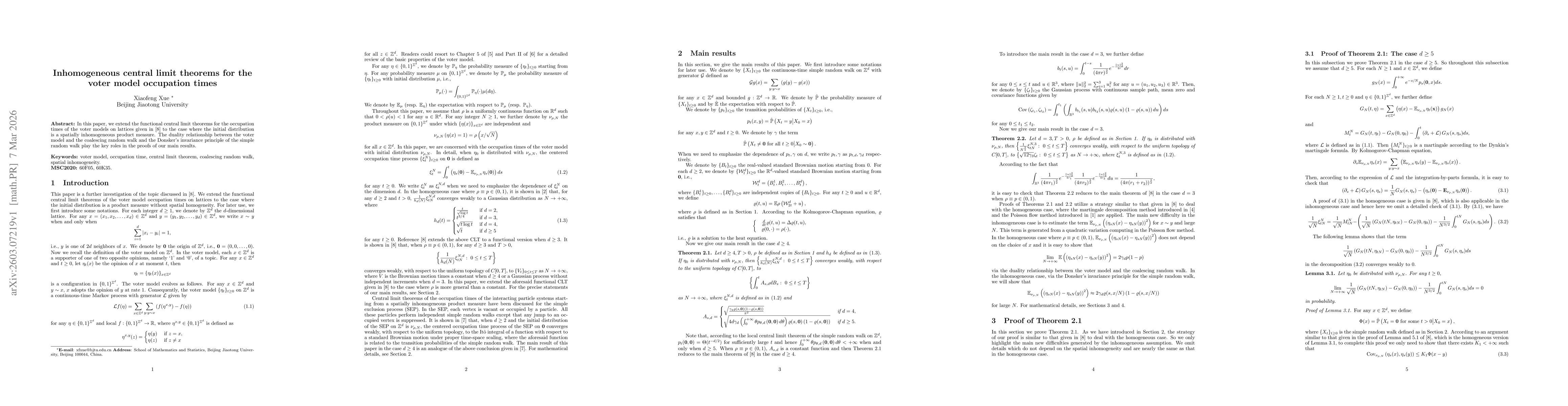 Thumbnail for Inhomogeneous central limit theorems for the voter model occupation times