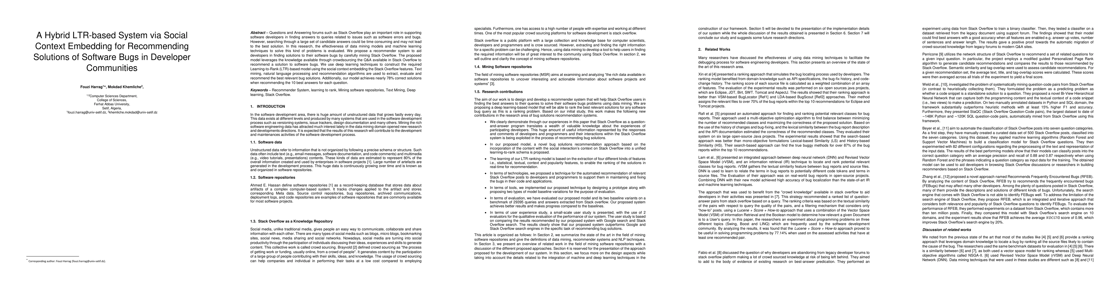 Thumbnail for A Hybrid LTR-based System via Social Context Embedding for Recommending Solutions of Software Bugs in Developer Communities