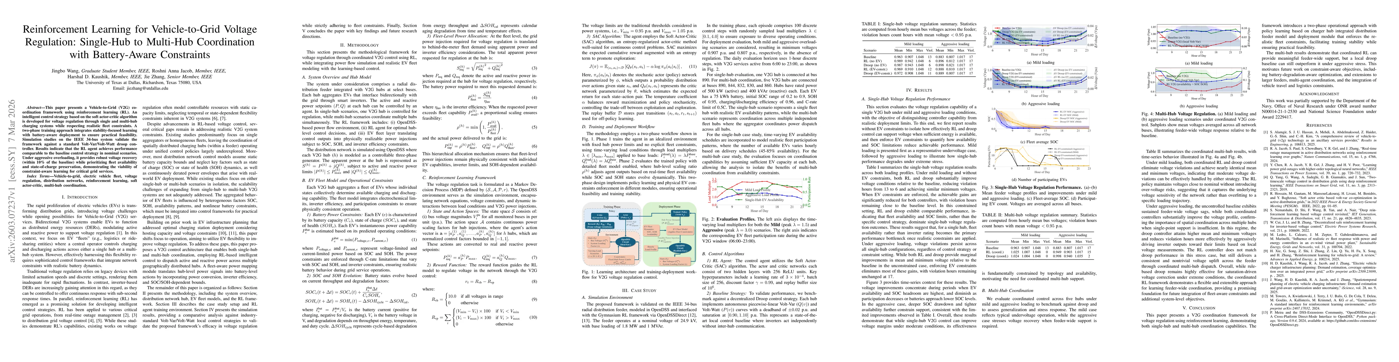 Thumbnail for Reinforcement Learning for Vehicle-to-Grid Voltage Regulation: Single-Hub to Multi-Hub Coordination with Battery-Aware Constraints