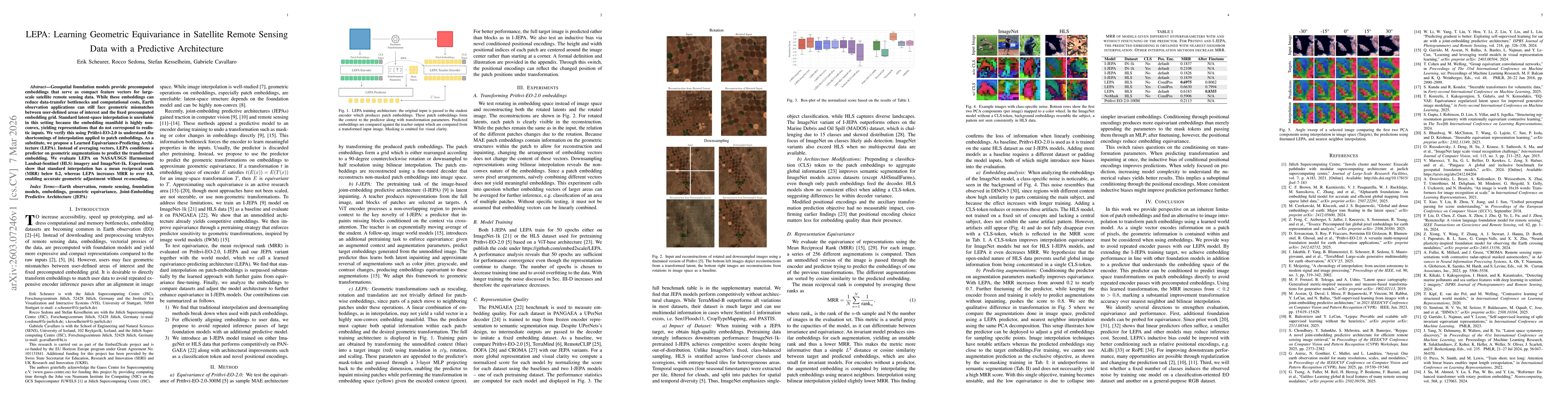 Thumbnail for LEPA: Learning Geometric Equivariance in Satellite Remote Sensing Data with a Predictive Architecture