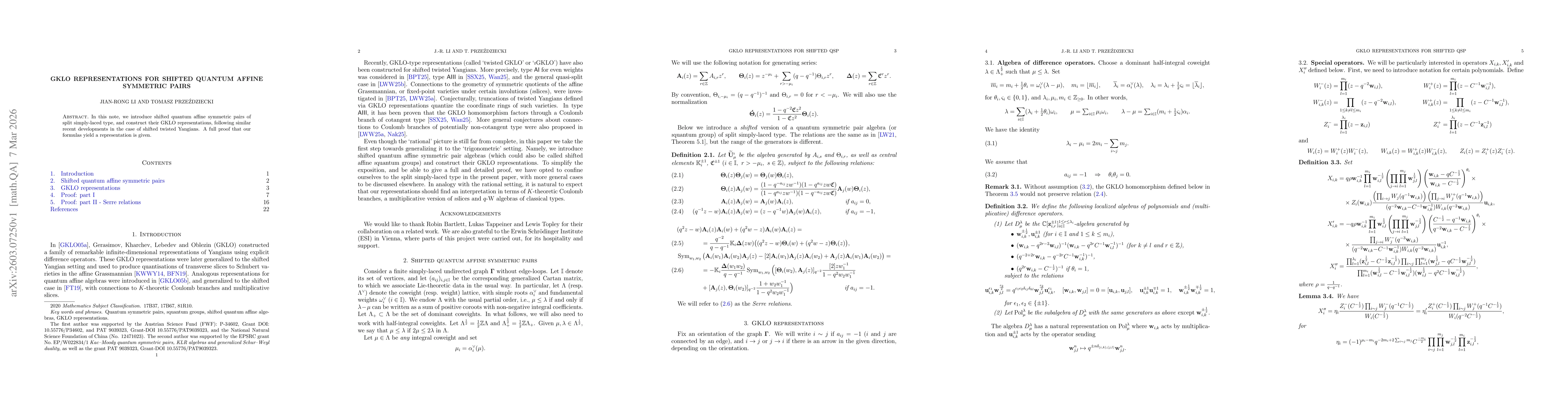 Thumbnail for GKLO representations for shifted quantum affine symmetric pairs