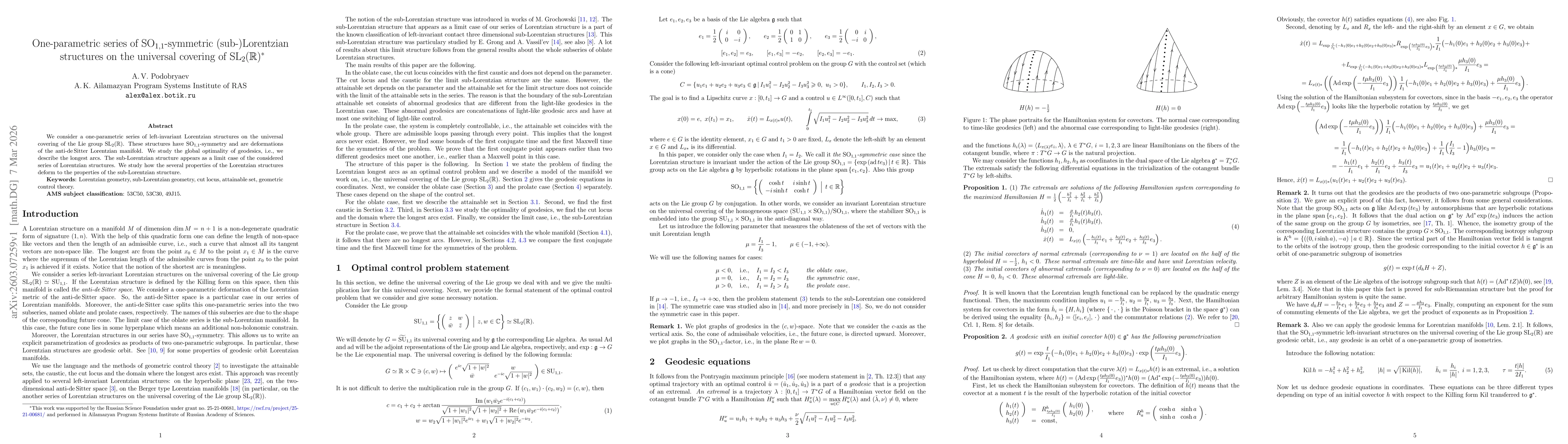 Thumbnail for One-parametric series of SO(1,1)-symmetric (sub-)Lorentzian structures on the universal covering of SL(2,R)