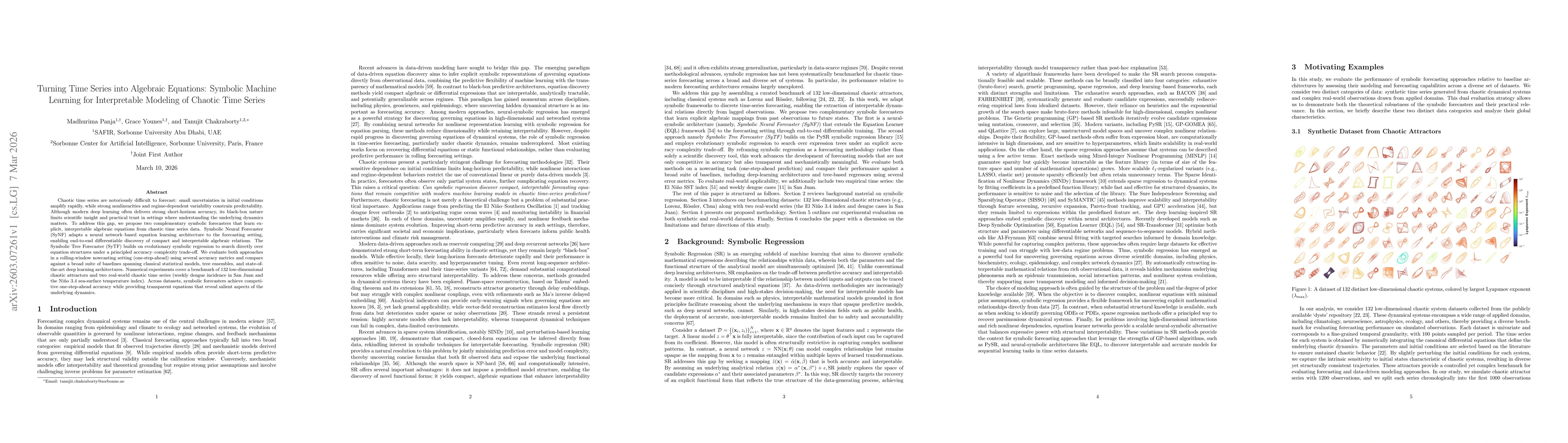 Thumbnail for Turning Time Series into Algebraic Equations: Symbolic Machine Learning for Interpretable Modeling of Chaotic Time Series