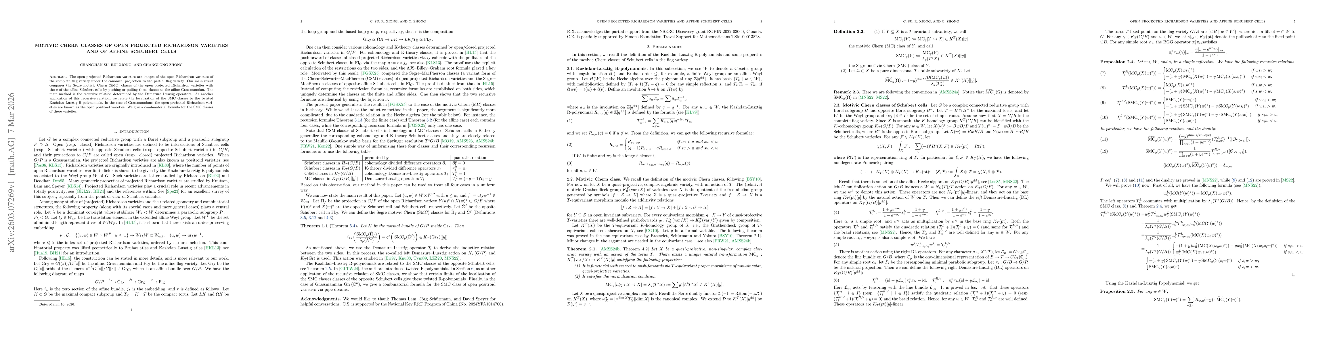 Thumbnail for Motivic Chern Classes of Open Projected Richardson Varieties and of Affine Schubert Cells