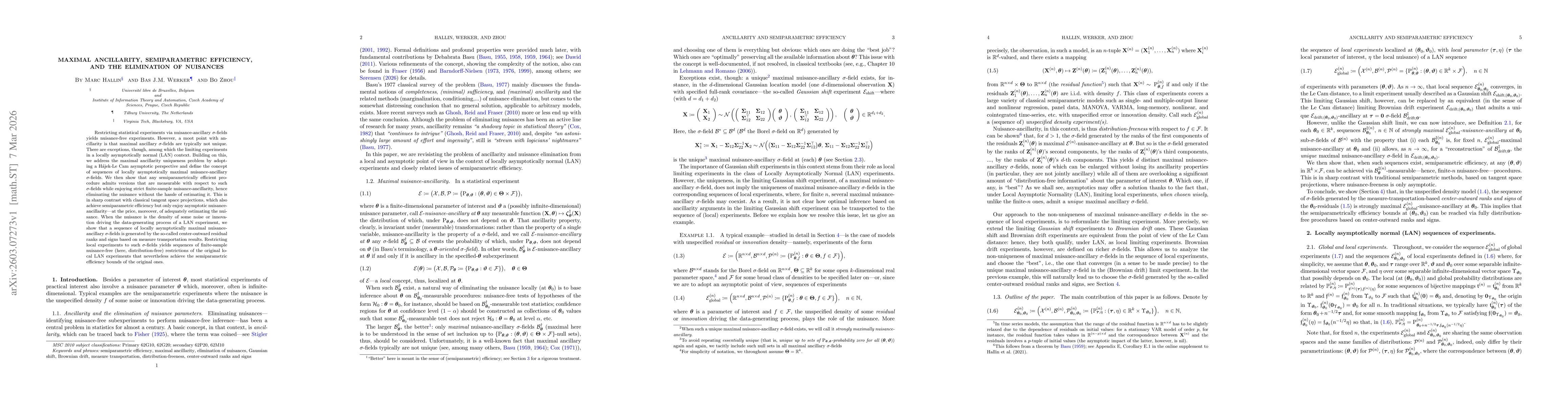 Thumbnail for Maximal Ancillarity, Semiparametric Efficiency, and the Elimination of Nuisances