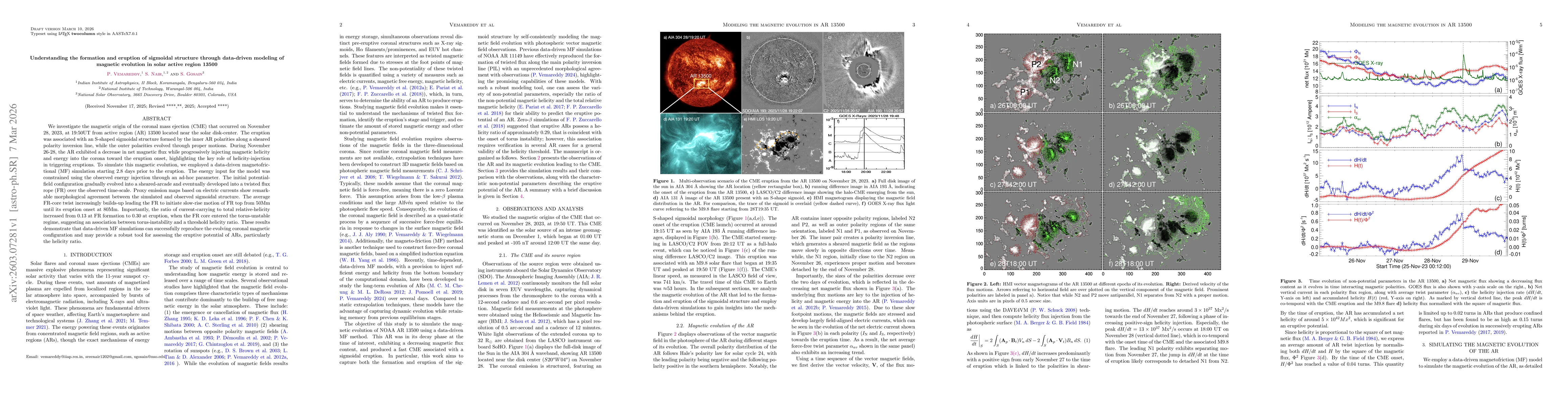 Thumbnail for Understanding the formation and eruption of sigmoidal structure through data-driven modeling of magnetic evolution in solar active region 13500