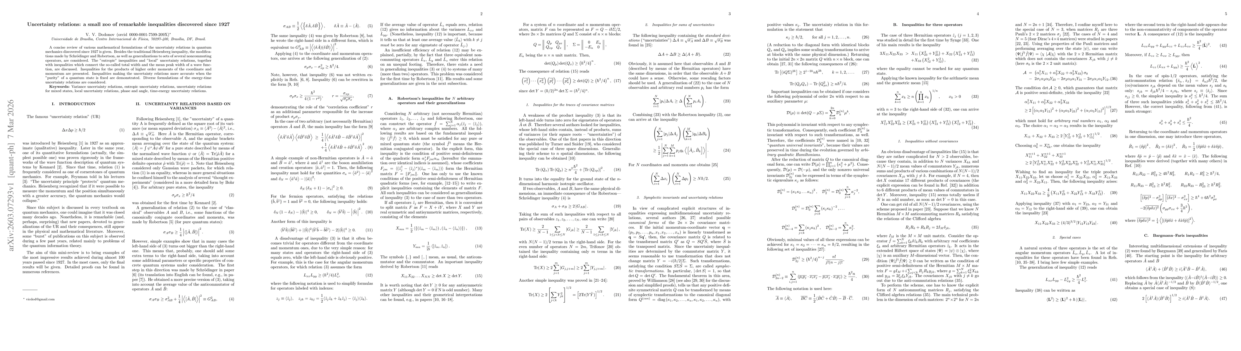 Thumbnail for Uncertainty relations: a small zoo of remarkable inequalities discovered since 1927