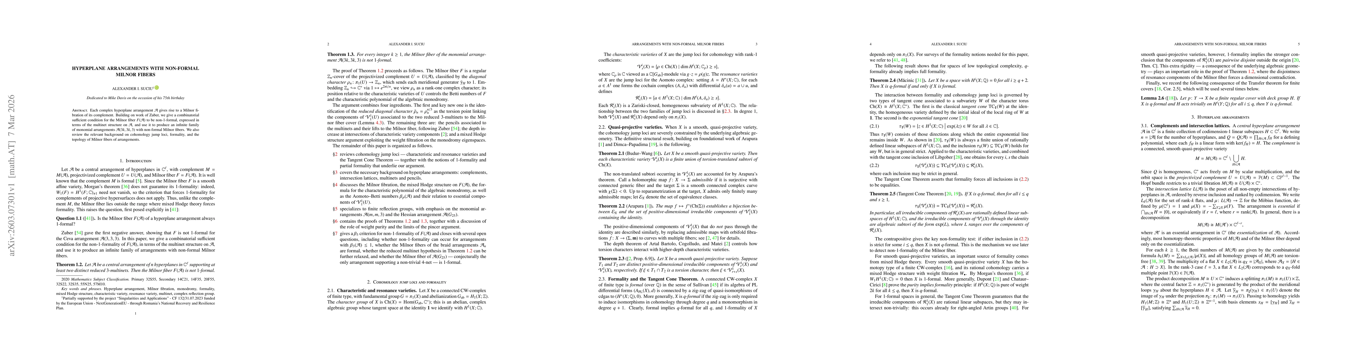 Thumbnail for Hyperplane arrangements with non-formal Milnor fibers