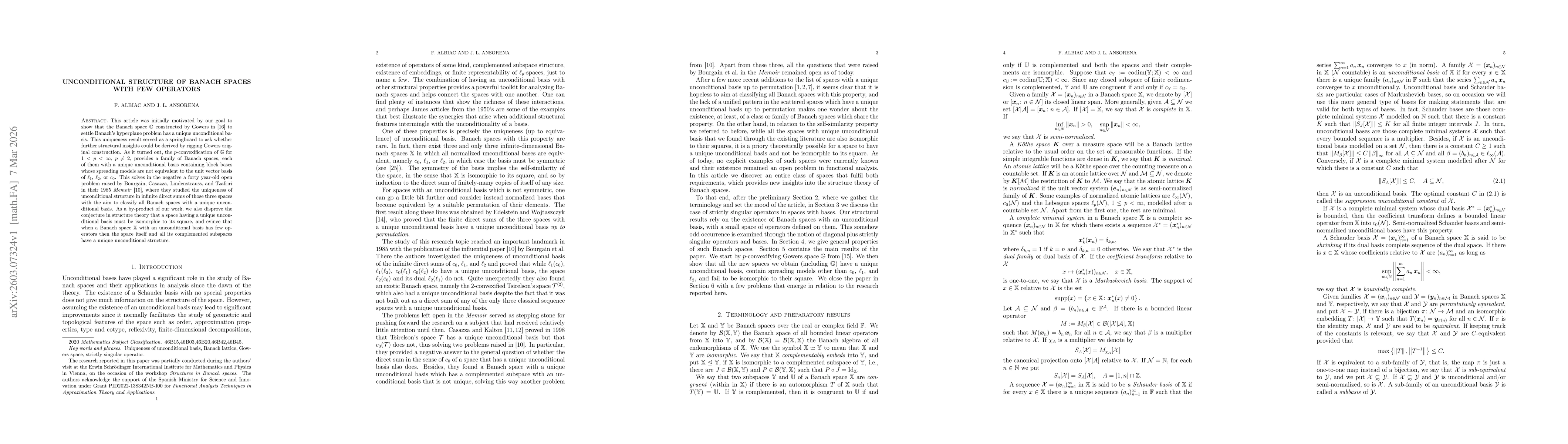 Thumbnail for Unconditional structure of Banach spaces with few operators