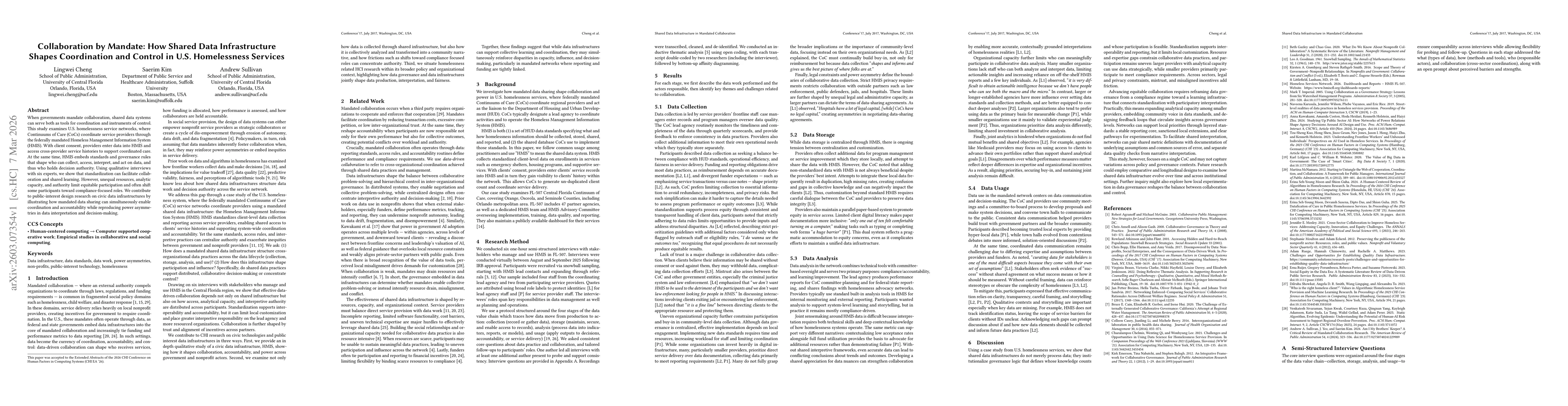 Thumbnail for Collaboration by Mandate: How Shared Data Infrastructure Shapes Coordination and Control in U.S. Homelessness Services