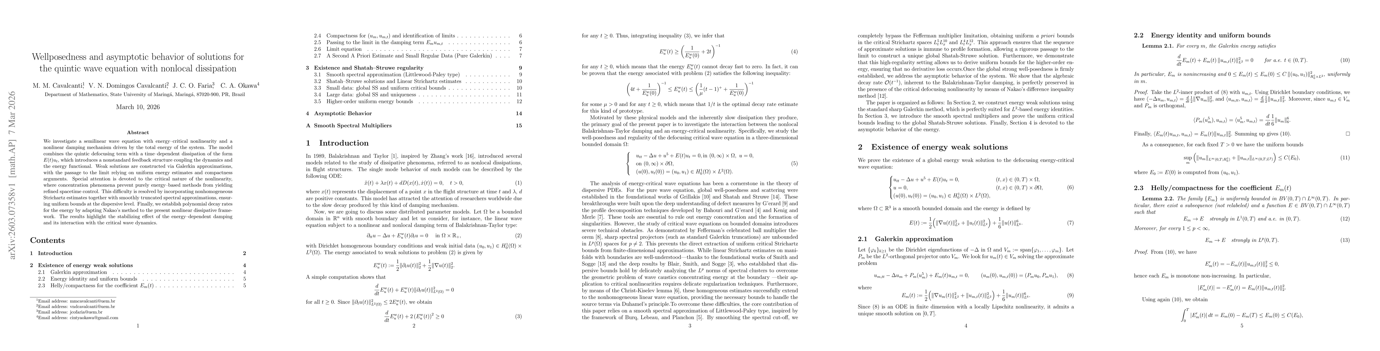 Thumbnail for Wellposedness and asymptotic behavior of solutions for the quintic wave equation with nonlocal dissipation