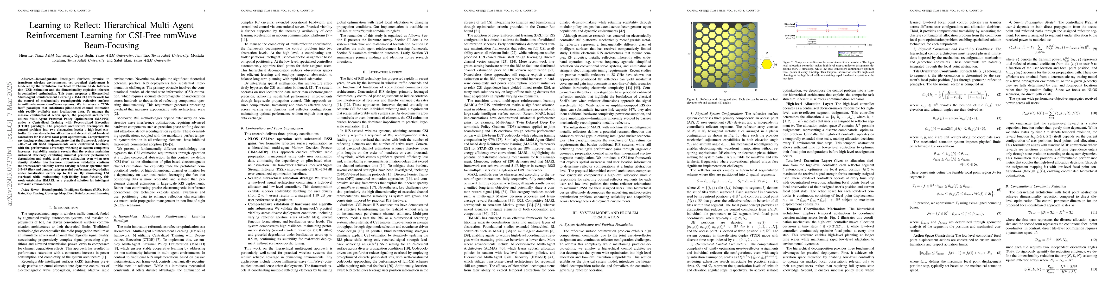 Thumbnail for Learning to Reflect: Hierarchical Multi-Agent Reinforcement Learning for CSI-Free mmWave Beam-Focusing