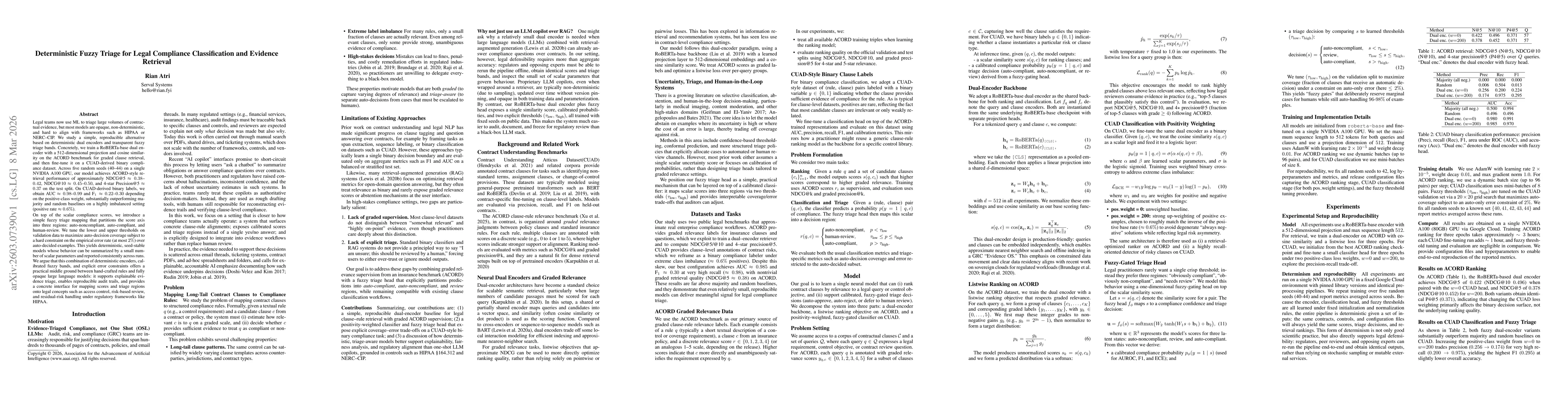 Thumbnail for Deterministic Fuzzy Triage for Legal Compliance Classification and Evidence Retrieval