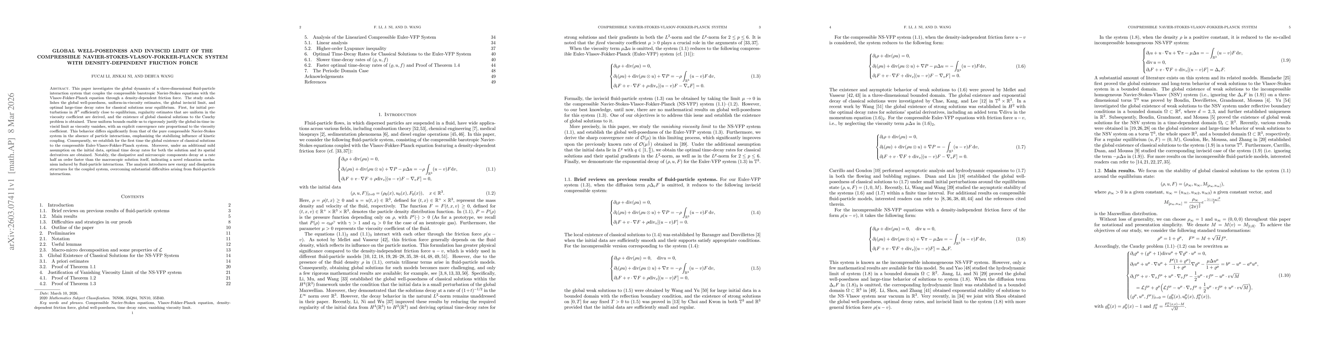 Thumbnail for Global well-posedness and inviscid limit of the compressible Navier-Stokes-Vlasov-Fokker-Planck system with density-dependent friction force