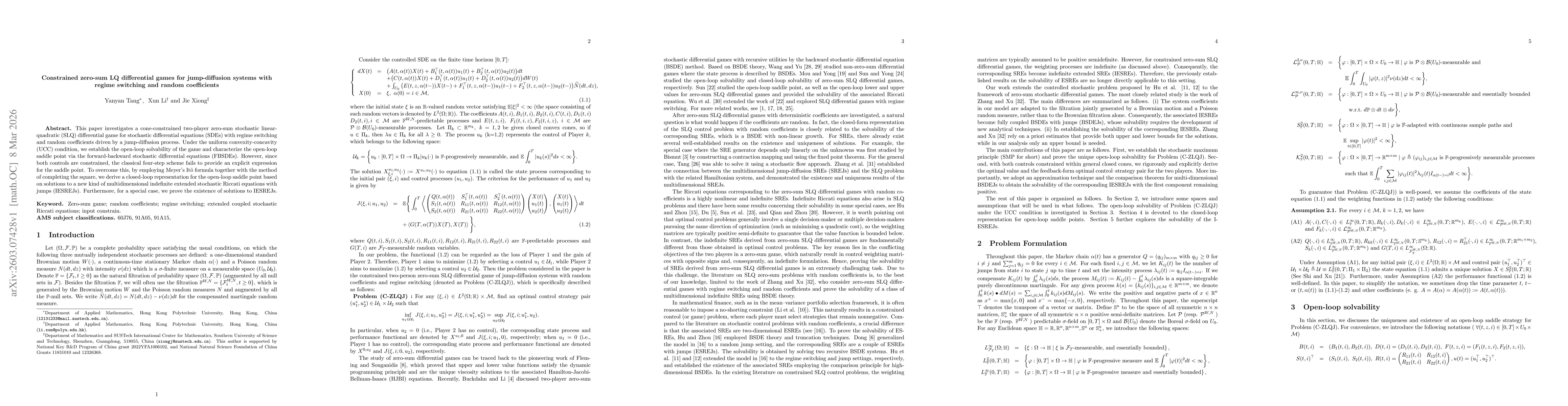 Thumbnail for Constrained zero-sum LQ differential games for jump-diffusion systems with regime switching and random coefficients