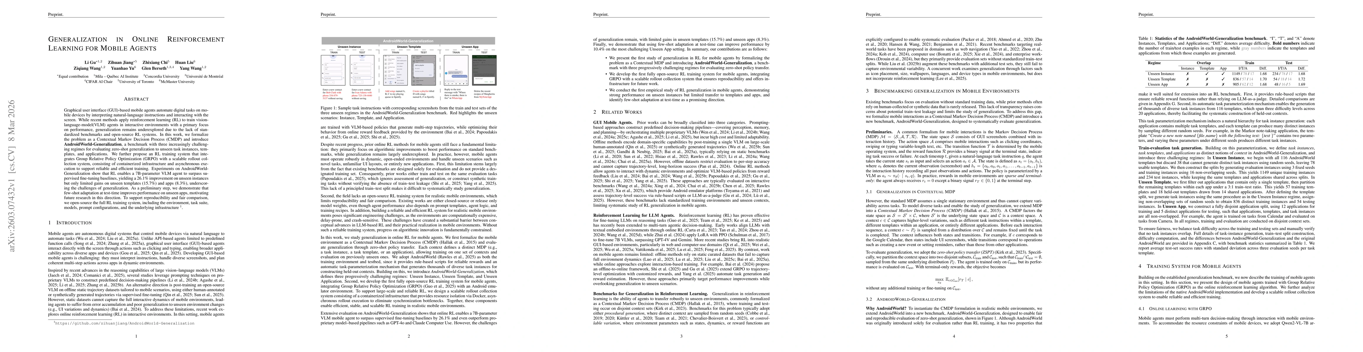 Thumbnail for Generalization in Online Reinforcement Learning for Mobile Agents