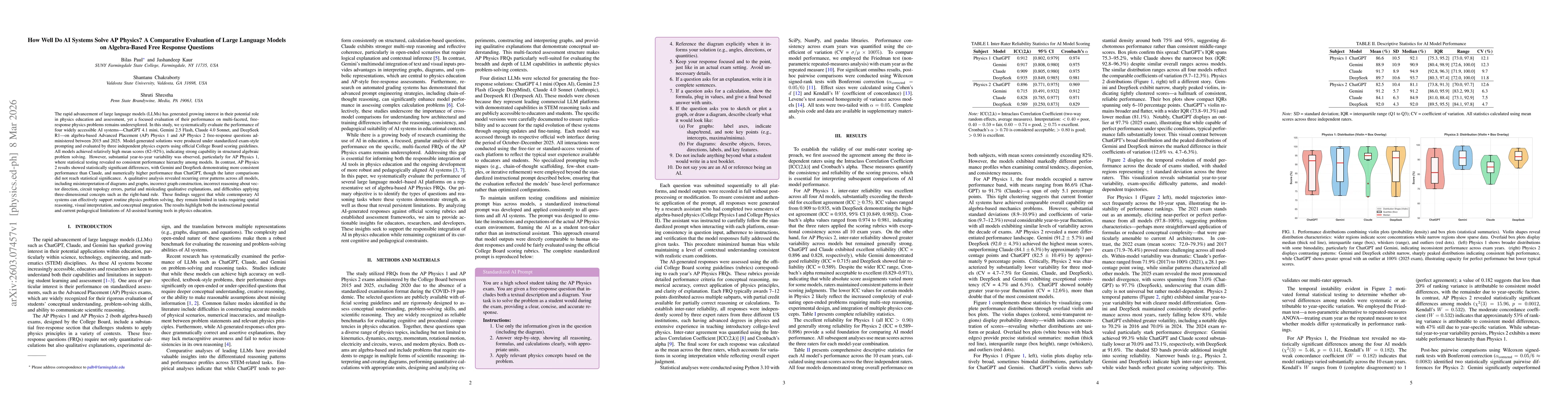Thumbnail for How Well Do AI Systems Solve AP Physics? A Comparative Evaluation of Large Language Models on Algebra-Based Free Response Questions