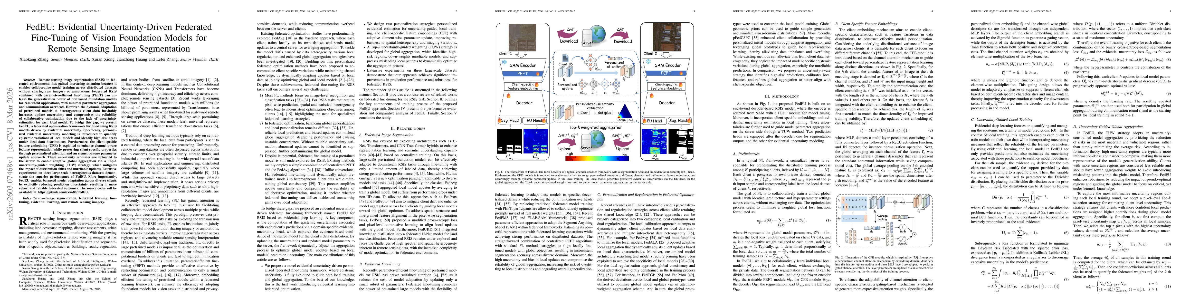 Thumbnail for FedEU: Evidential Uncertainty-Driven Federated Fine-Tuning of Vision Foundation Models for Remote Sensing Image Segmentation