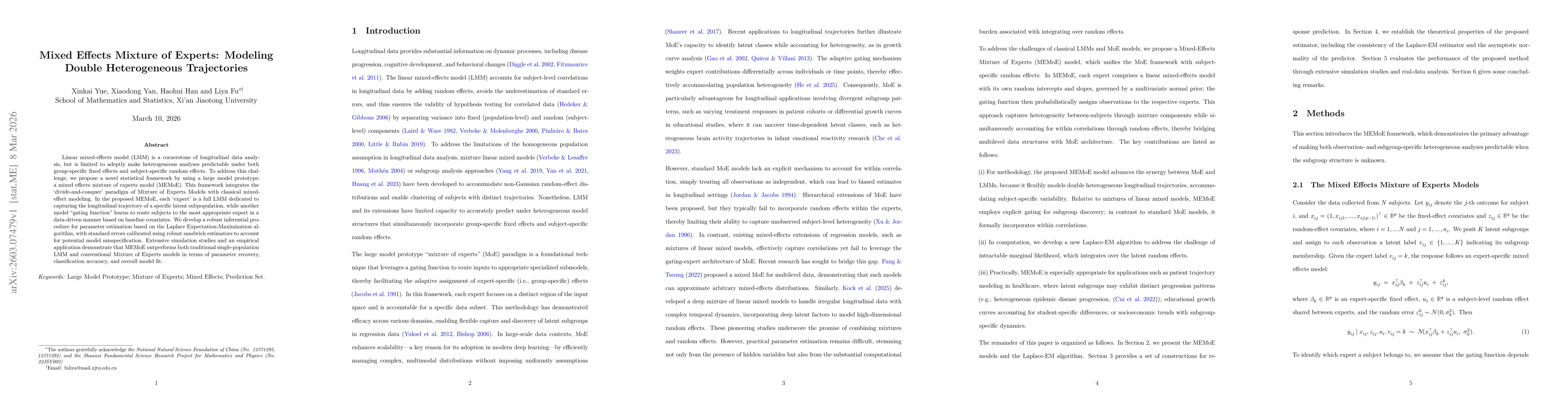 Thumbnail for Mixed Effects Mixture of Experts: Modeling Double Heterogeneous Trajectories