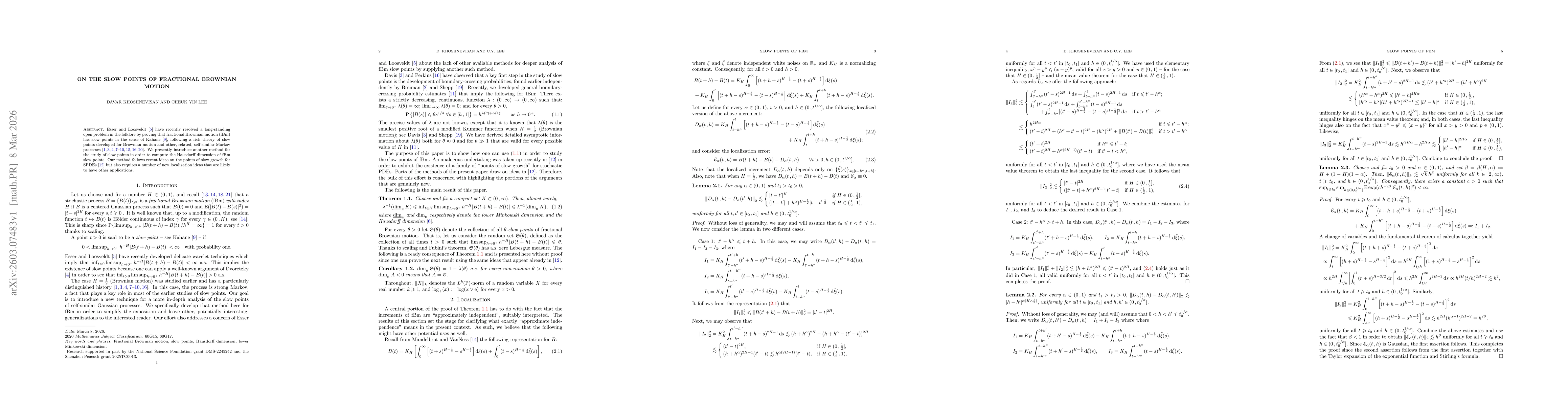 Thumbnail for On the slow points of fractional Brownian motion