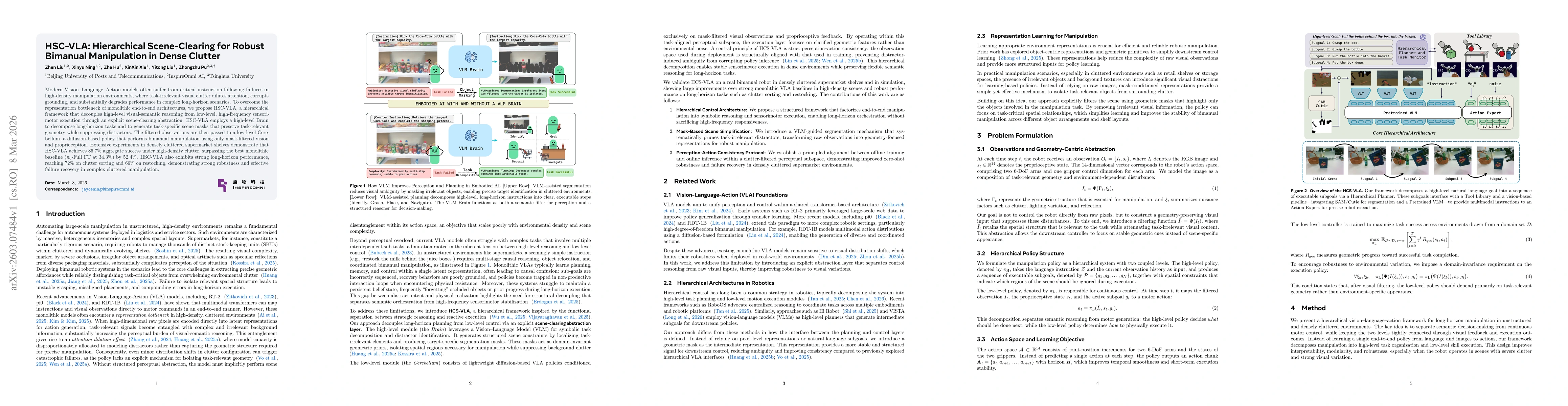Thumbnail for HSC-VLA: Hierarchical Scene-Clearing for Robust Bimanual Manipulation in Dense Clutter