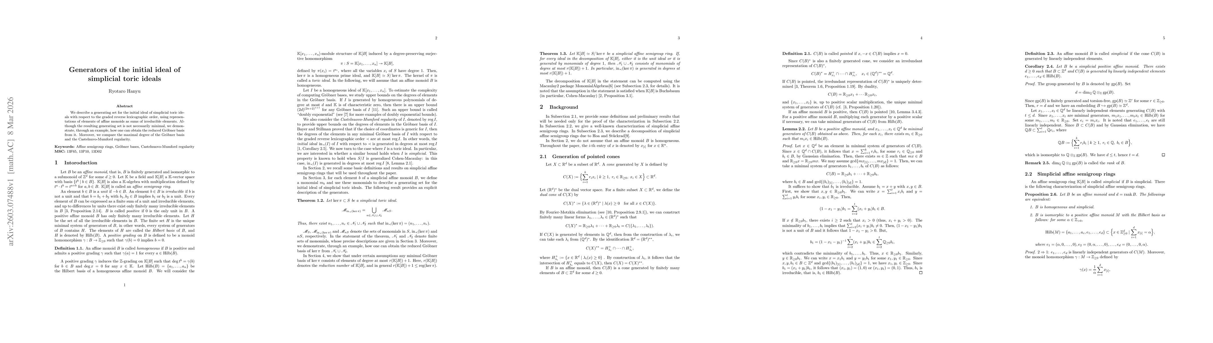 Thumbnail for Generators of the initial ideal of simplicial toric ideals