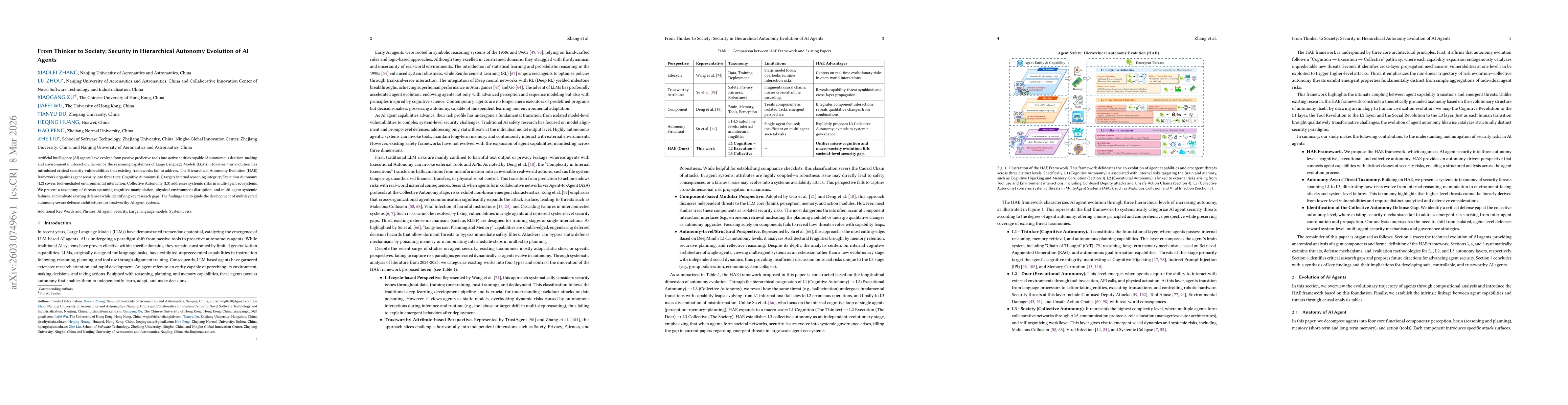 Thumbnail for From Thinker to Society: Security in Hierarchical Autonomy Evolution of AI Agents