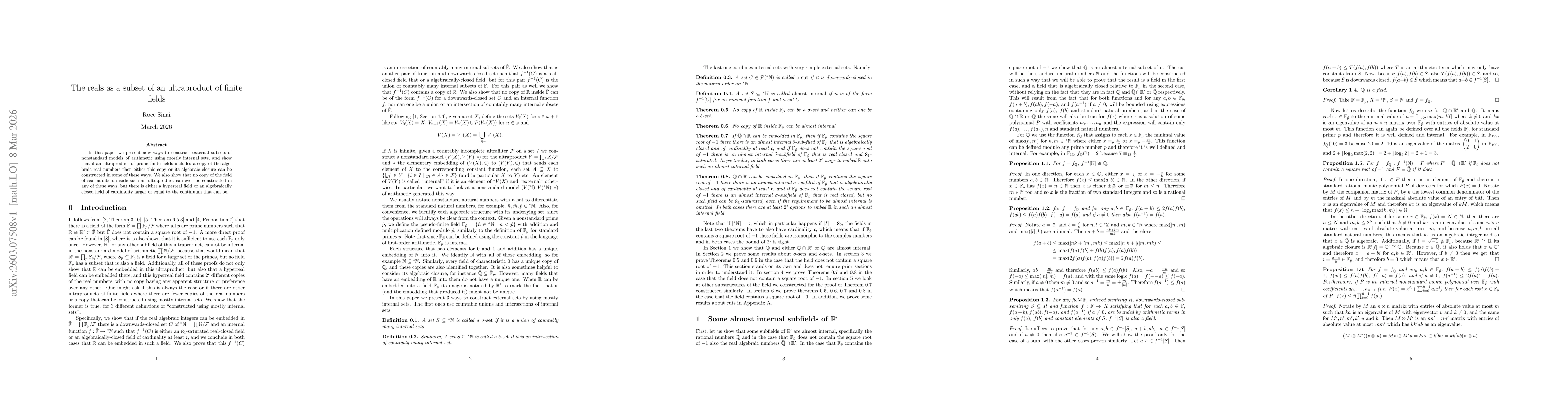 Thumbnail for The reals as a subset of an ultraproduct of finite fields