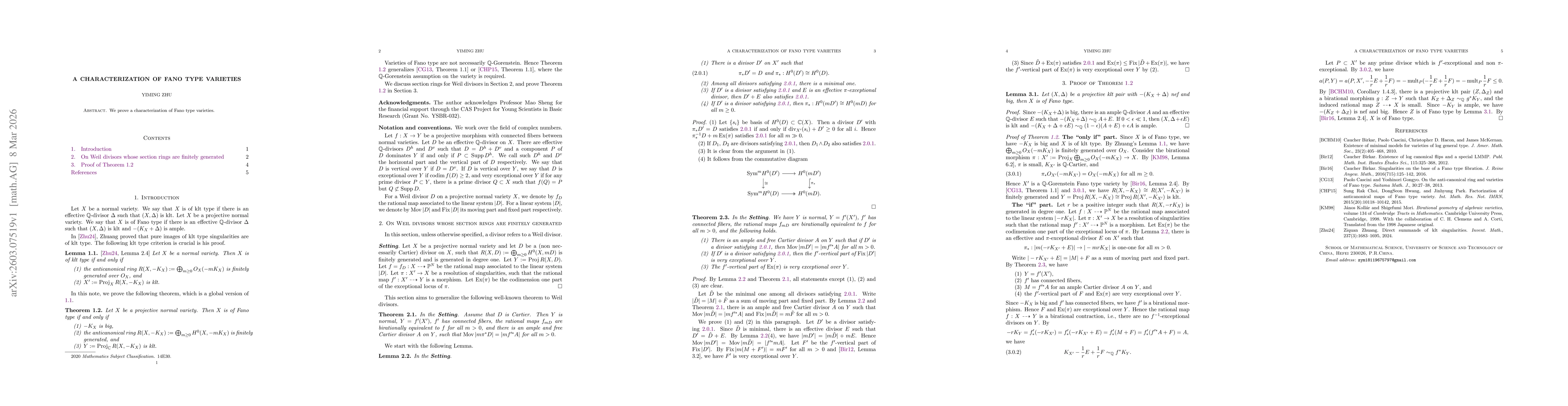 Thumbnail for A characterization of Fano type varieties