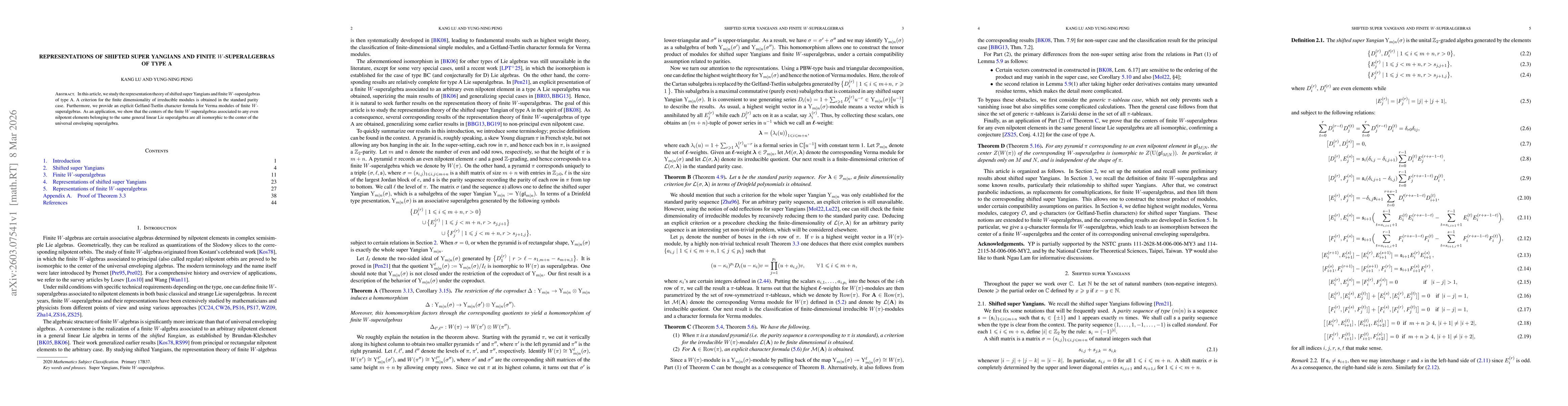 Thumbnail for Representations of shifted super Yangians and finite $W$-superalgebras of type A