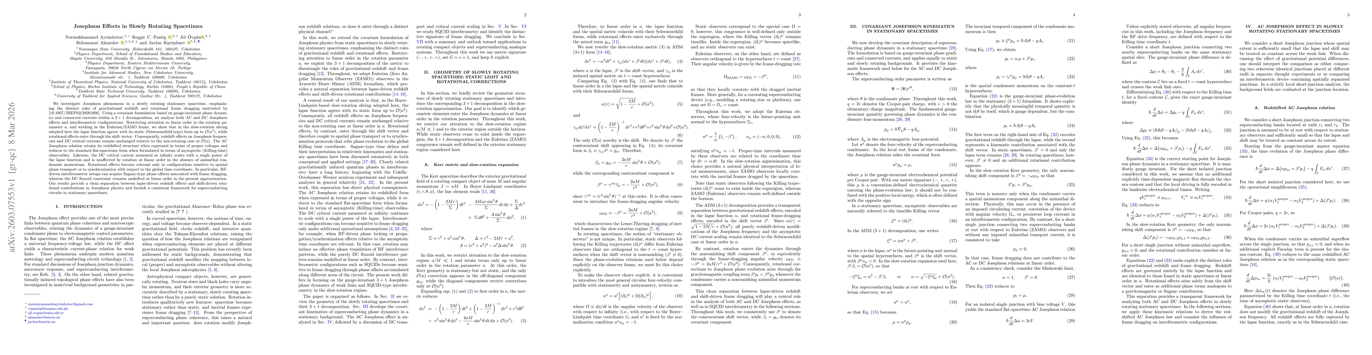 Thumbnail for Josephson Effects in Slowly Rotating Spacetimes