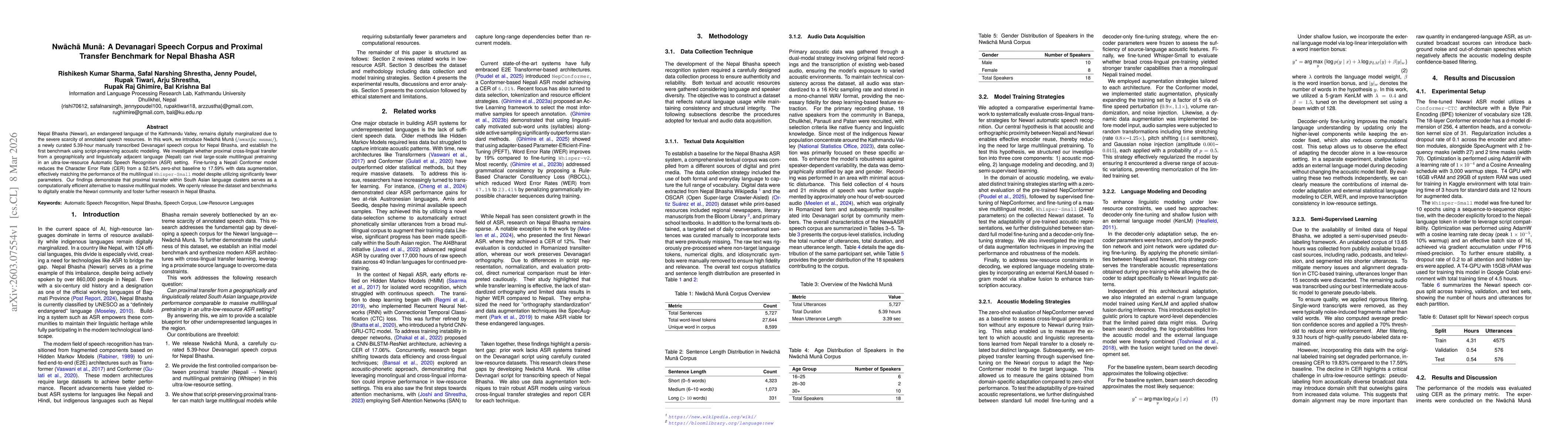 Thumbnail for Nwāchā Munā: A Devanagari Speech Corpus and Proximal Transfer Benchmark for Nepal Bhasha ASR