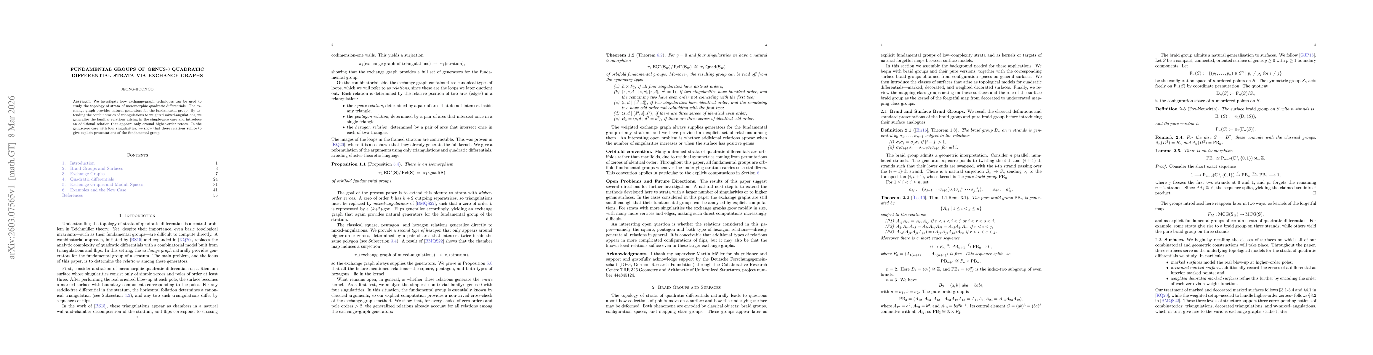 Thumbnail for Fundamental Groups of Genus-$0$ Quadratic Differential Strata via Exchange Graphs