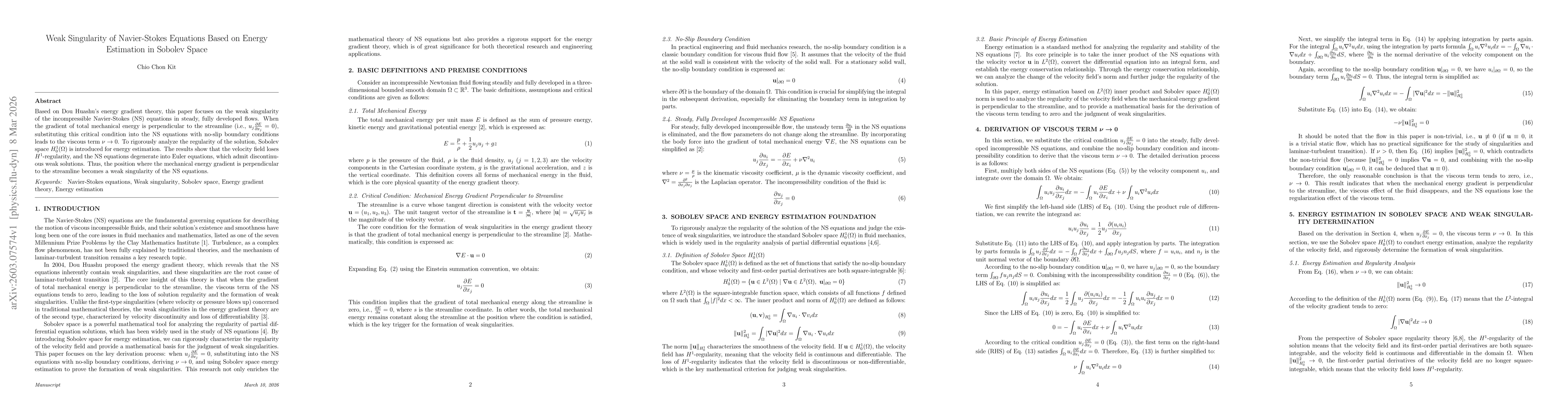 Thumbnail for Weak Singularity of Navier-Stokes Equations Based on Energy Estimation in Sobolev Space