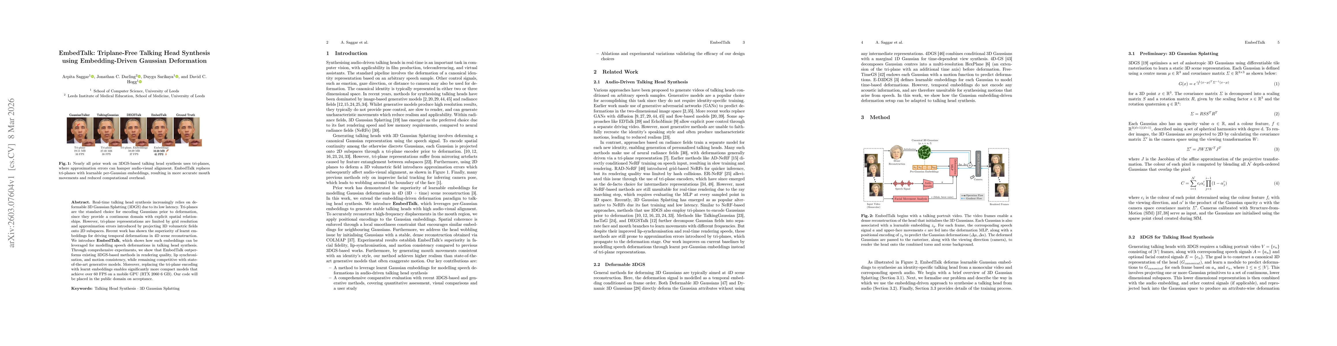 Thumbnail for EmbedTalk: Triplane-Free Talking Head Synthesis using Embedding-Driven Gaussian Deformation