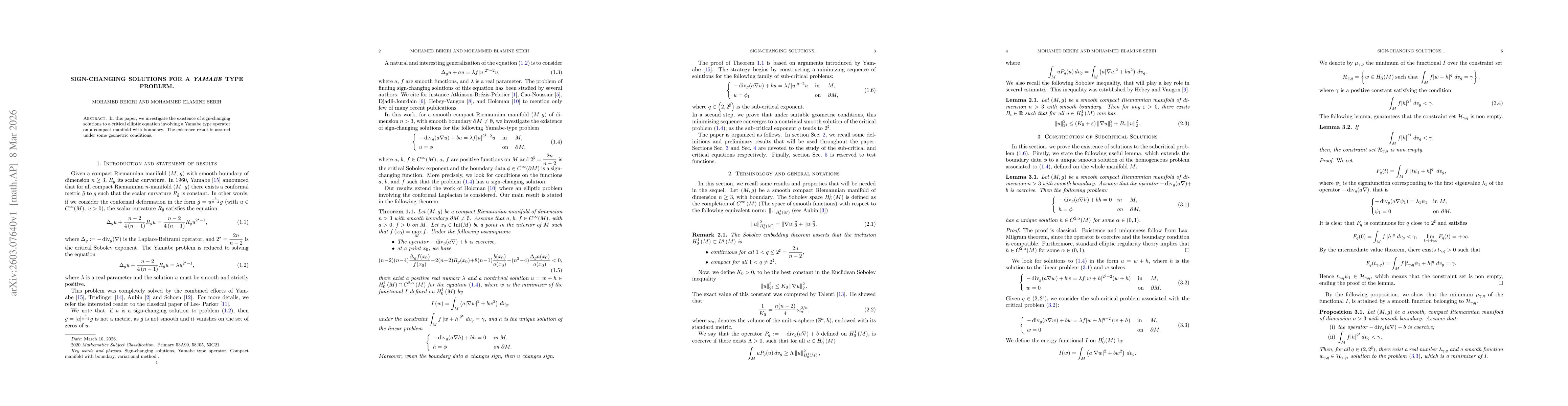 Thumbnail for Sign-changing solutions for a Yamabe type problem