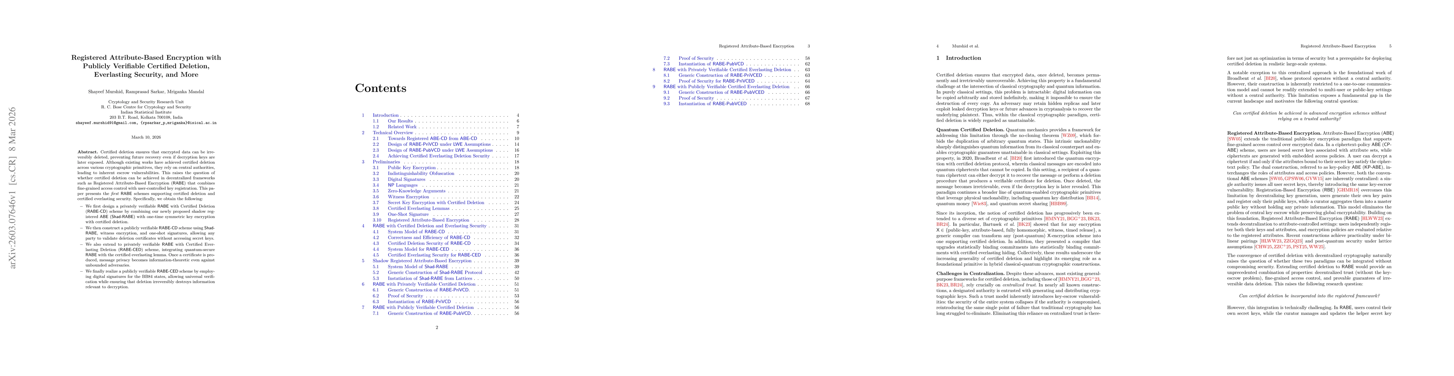 Thumbnail for Registered Attribute-Based Encryption with Publicly Verifiable Certified Deletion, Everlasting Security, and More