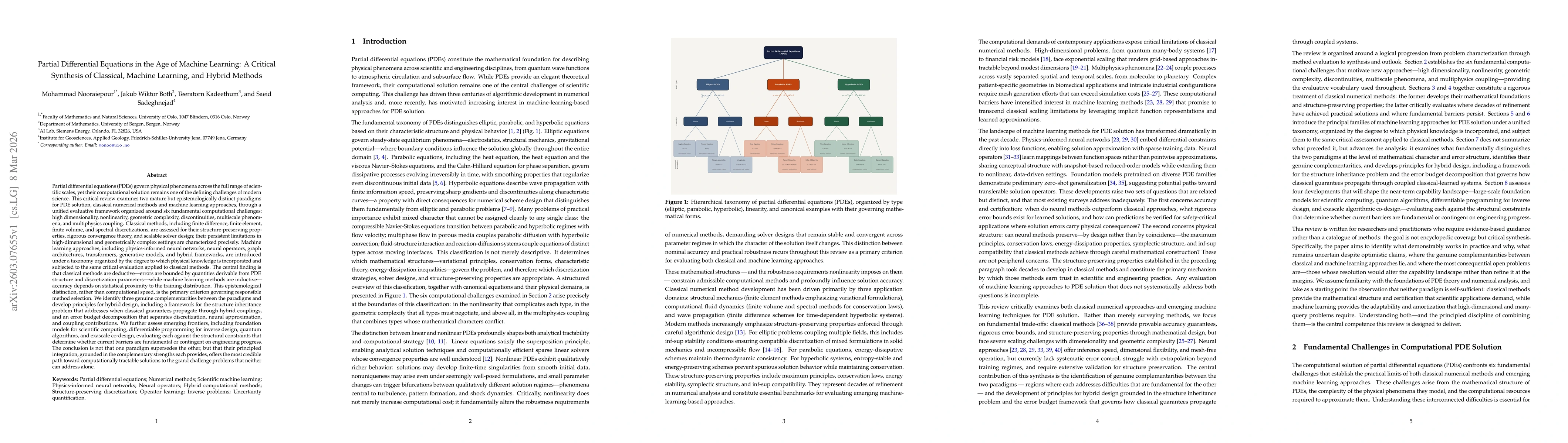 Thumbnail for Partial Differential Equations in the Age of Machine Learning: A Critical Synthesis of Classical, Machine Learning, and Hybrid Methods