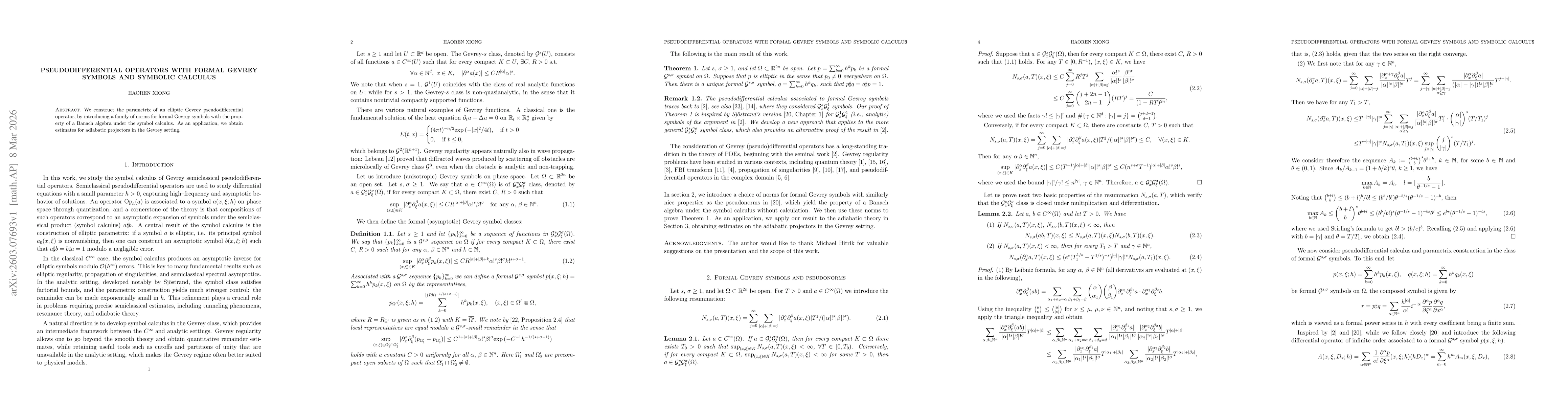 Thumbnail for Pseudodifferential operators with formal Gevrey symbols and symbolic calculus