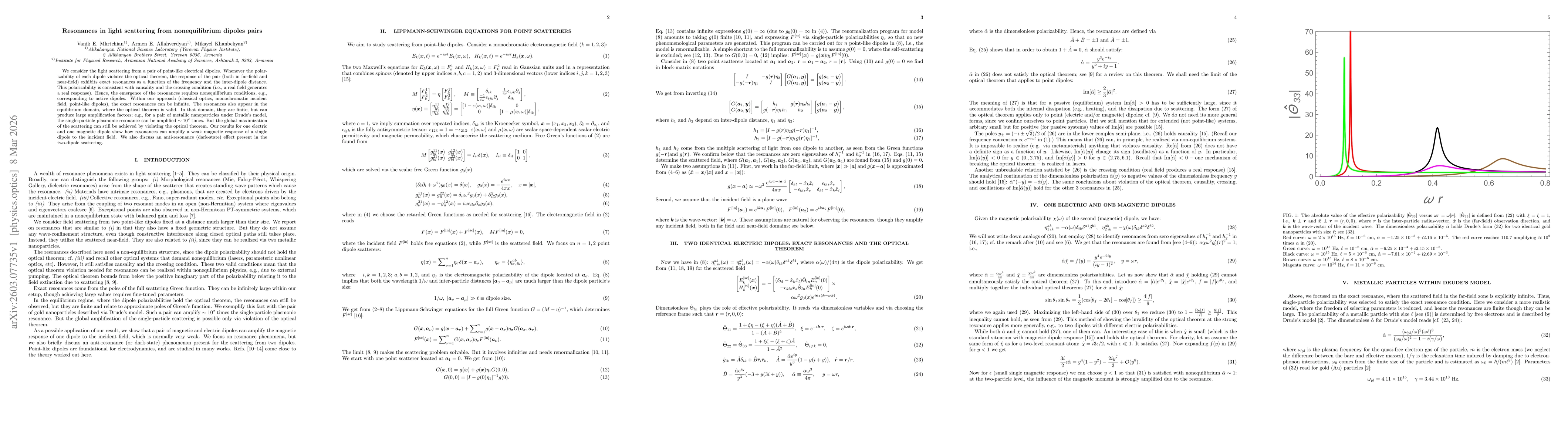 Thumbnail for Resonances in light scattering from nonequilibrium dipoles pairs